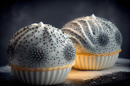 beautiful shape poppy seed buns with delicate snow-white glaze, created with generative aiの素材