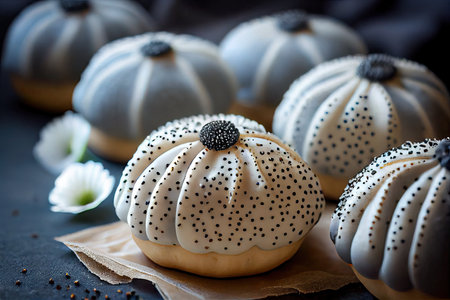 beautiful shape poppy seed buns with delicate snow-white glaze, created with generative aiの素材