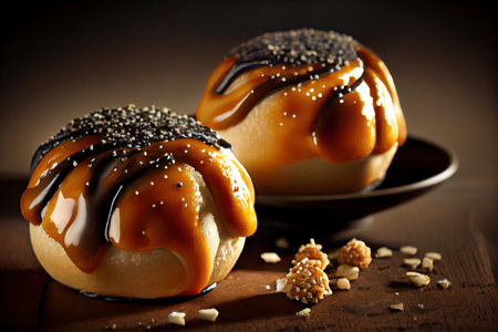 delightful poppy seed buns with caramel glaze and sugar, created with generative aiの素材
