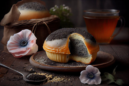 delicious delicious poppy seed buns with sweet jelly filling, created with generative aiの素材