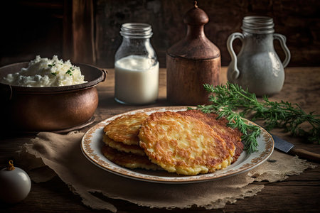 potato pancakes with crispy brown exterior and soft interior, created with generative aiの素材