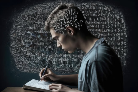 person, doing complex mental calculation, using brains intricate processes, created with generative aiの素材