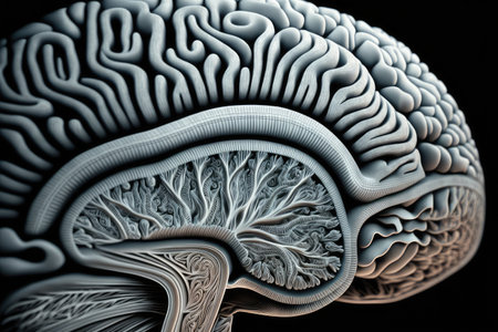close-up of human brain, with intricate patterns visible, created with generative aiの素材