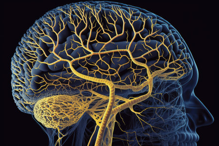 close-up of human brain, with intricate and delicate neural pathways visible, created with generative aiの素材