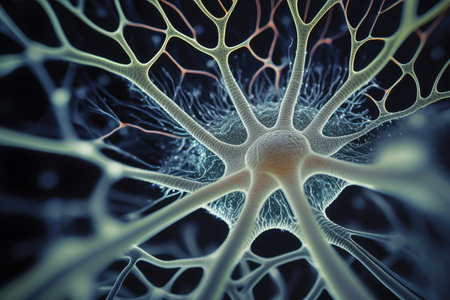 close-up of human brain, with billions of neurons and synapses visible, created with generative aiの素材
