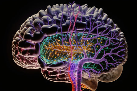 close-up of human brain, with intricate wiring and connections visible, created with generative aiの素材