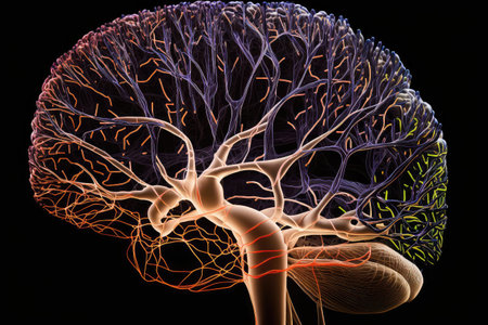 close-up of human brain, with intricate and complex networks visible, created with generative aiの素材