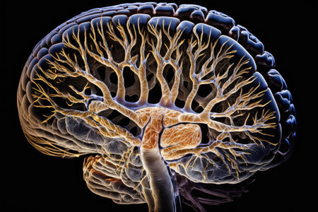 close-up of human brain, with intricate neural wiring visible, created with generative aiの素材
