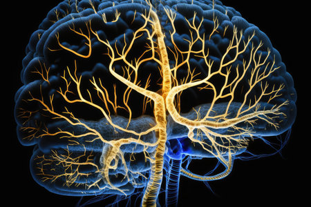 close-up of human brain, with intricate neural wiring visible, created with generative aiの素材