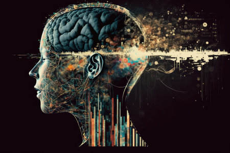 person, learning new skill or language, with the brain processes visible, created with generative aiの素材
