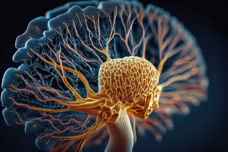 close-up of human brain, with intricate neural connections visible, created with generative aiの素材