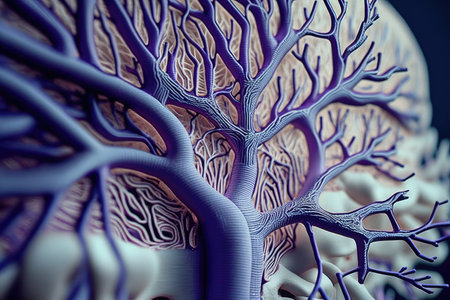 close-up of human brain, with intricate and delicate neural pathways visible, created with generative aiの素材