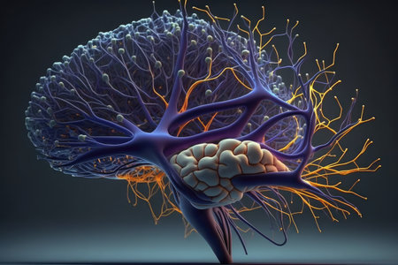 brain, with close-up of neurons and synapses, in stop motion animated video, created with generative aiの素材