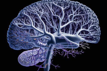 human brain, with neurons and synapses shown in intricate detail, created with generative aiの素材
