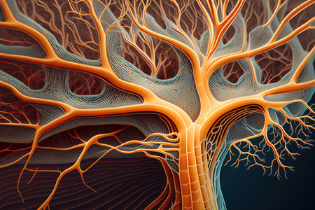 close-up of human brain, with intricate and delicate neural pathways visible, created with generative aiの素材