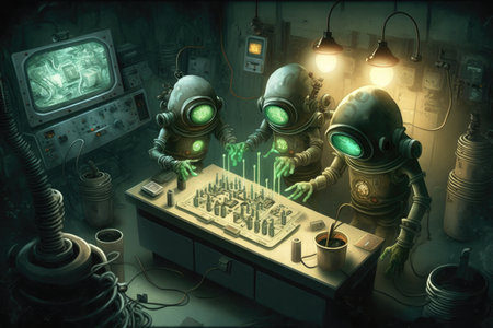 underground laboratory, with androids being made for nefarious purposes, created with generative aiの素材