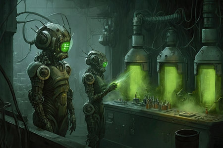 underground laboratory, with androids being made for nefarious purposes, created with generative aiの素材