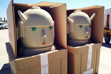 new androids ready to be shipped out for distribution, created with generative aiの素材