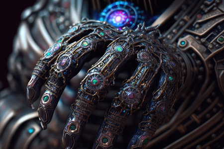 close-up of androids hands, with intricate details visible, created with generative aiの素材
