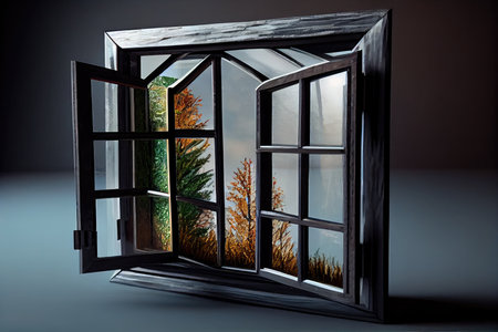 window frame made of plastic, with glass windows providing view, created with generative aiの素材