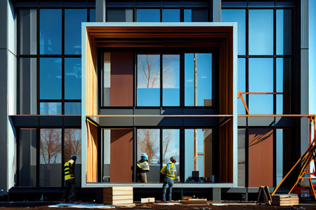 new construction project, showing plastic windows being installed in modern building, created with generative aiの素材