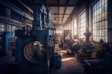 factory, where plastic windows are produced with the help of modern machinery and technology, created with generative aiの素材