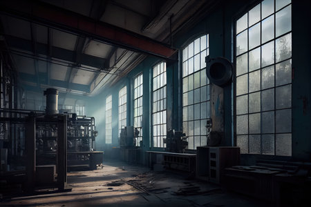 factory, where plastic windows are produced with the help of modern machinery and technology, created with generative aiの素材