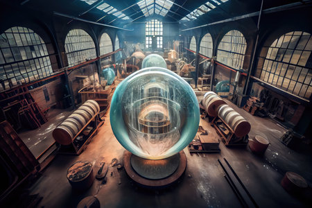glass factory, where different sizes and shapes of glass are manufactured, created with generative aiの素材