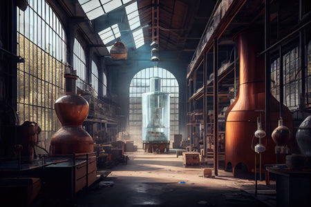 glass factory, where different sizes and shapes of glass are manufactured, created with generative aiの素材