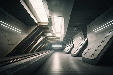 futuristic subway station, with sleek and futuristic design, for efficient public transport, created with generative aiの素材