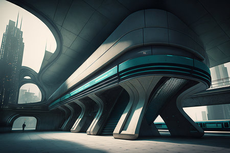 futuristic subway station, with sleek and futuristic design, for efficient public transport, created with generative aiの素材