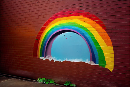 a rainbow on a wall, painted by hand., created with generative aiの素材