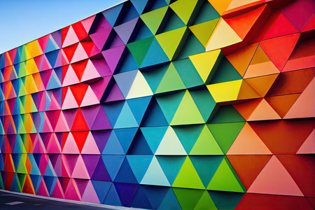 a rainbow-colored wall with a bold, geometric pattern., created with generative aiの素材