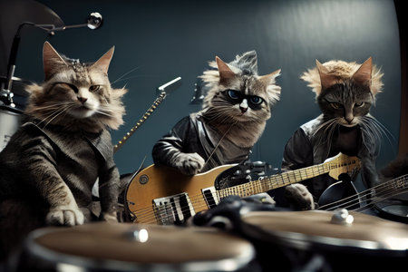 rock star cats in a recording studio, laying down tracks for their next album., created with generative aiの素材