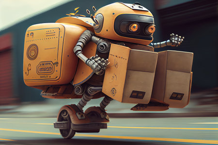 robot courier, delivering important file with precise movements and speed, created with generative aiの素材