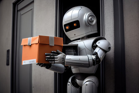courier robot delivering important documents to clients, created with generative aiの素材