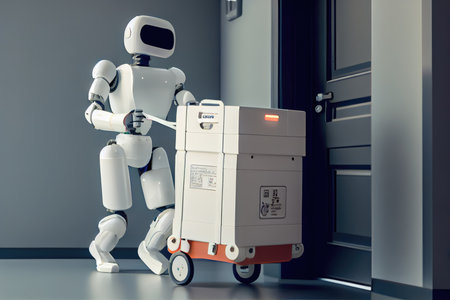 robotic courier delivering urgent medical supplies to critical patient, created with generative aiの素材