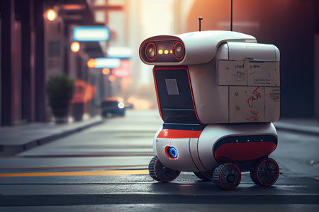 robotic courier delivering packages to businesses, hospitals and other locations, created with generative aiの素材