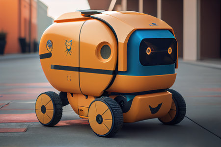 robotic courier delivering packages to businesses, hospitals and other locations, created with generative aiの素材