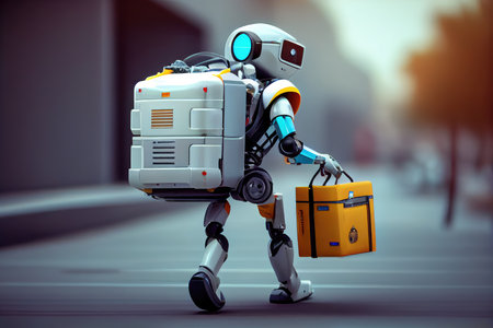 robotic courier delivering urgent medical supplies to hospital, created with generative aiの素材