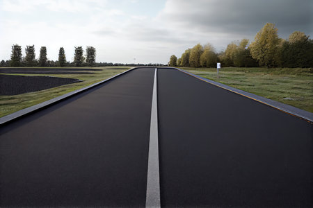 road with new asphalt surface, ready for traffic, created with generative aiの素材