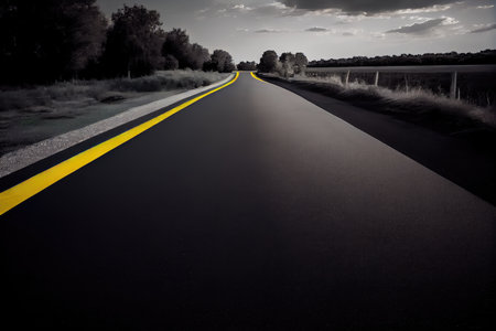 road with new asphalt surface, ready for traffic, created with generative aiの素材