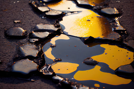close-up of tar repair on damaged road surface, created with generative aiの素材
