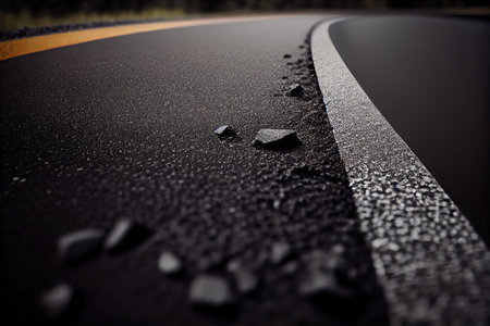 close-up of fresh asphalt surface, ready for traffic, created with generative aiの素材