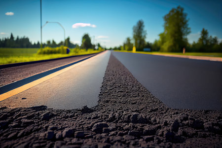 road surface repair with freshly laid asphalt, ready for traffic, created with generative aiの素材
