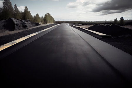 road with freshly poured layer of asphalt, ready for traffic, created with generative aiの素材