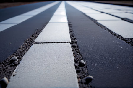 close-up of new concrete pavement, freshly laid on road, created with generative aiの素材