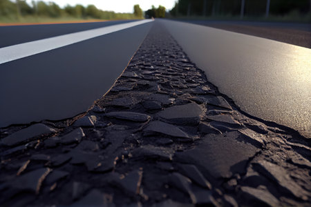 close-up of freshly laid asphalt, ready for traffic, created with generative aiの素材