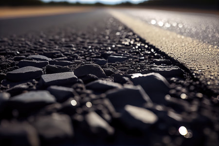 close-up of freshly laid asphalt, ready for traffic, created with generative aiの素材