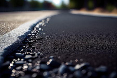 close-up of freshly poured asphalt, ready for traffic, created with generative aiの素材